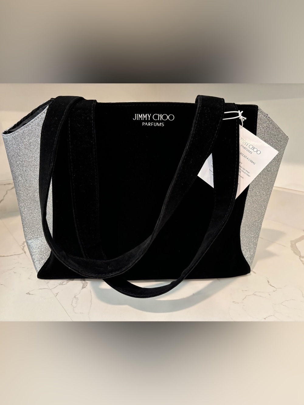 Jimmy Choo Parfums Tote Bag NEW Black Velvet Silver Glitter Overnight Bag - Picture 9 of 14